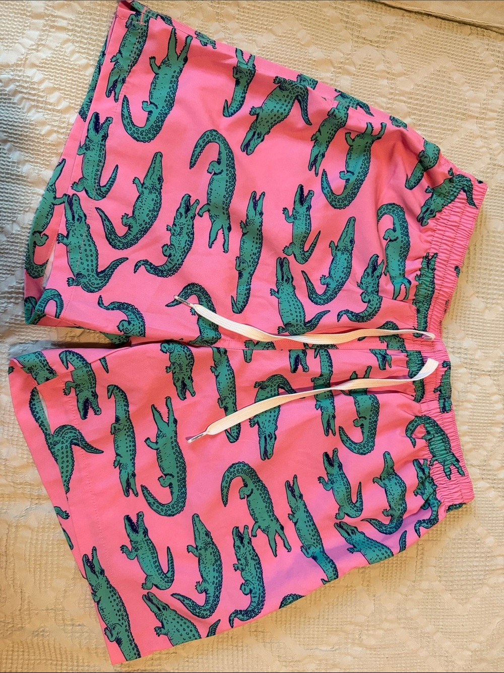 chubbies Pink Swim Trunks with Green Alligator Print